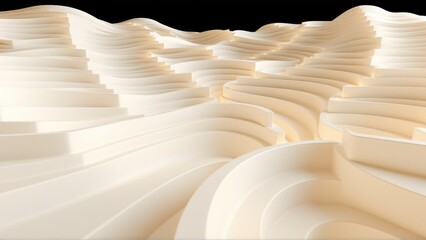 Fototapeta premium Abstract layered structure. Beige tones create flowing, undulating forms. Minimalist design evokes modern architecture, smooth surfaces.