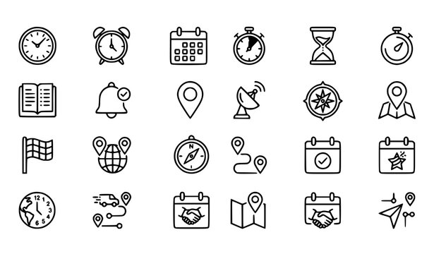 Time Date and Location Line Icons Set Editable Stroke Vector Collection