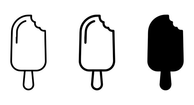 Bitten Ice Cream Bar Icons, Frozen Dessert Vector Set, Simple Sweet Treat Graphics