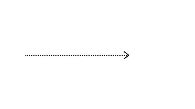 black right arrow direction icon with dotted line animation arrowhead, video, way, dash, graphic, 4k video.
