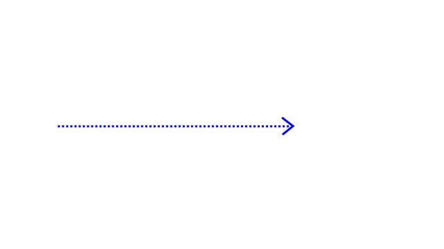 blue right arrow direction icon with dotted line animation arrowhead, video, way, dash, graphic, 4k video.