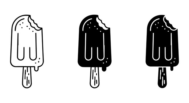 Bitten Popsicle Icons, Ice Cream Stick Treats, Sweet Frozen Dessert Vector Set