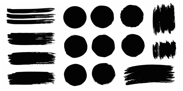 Black Brush Strokes And Oval Shapes On White Background