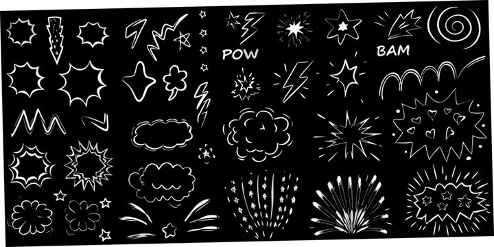 Comic book style explosion and speech bubble vector illustrations on black
