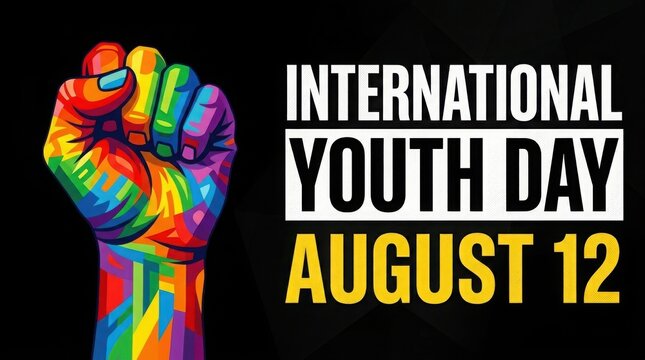 International youth day banner with colorful raised fist