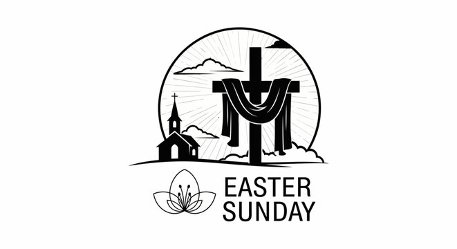 Easter sunday logo with cross church with black white easter featuring cross christianity celebration religion holiday flower symbol lotus