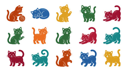 Obraz premium Colorful Cartoon Kittens Vector Set - Cute Animals Art Style