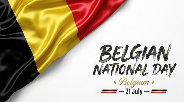Realistic wavy Belgian national flag textile close up on a clean white backdrop background