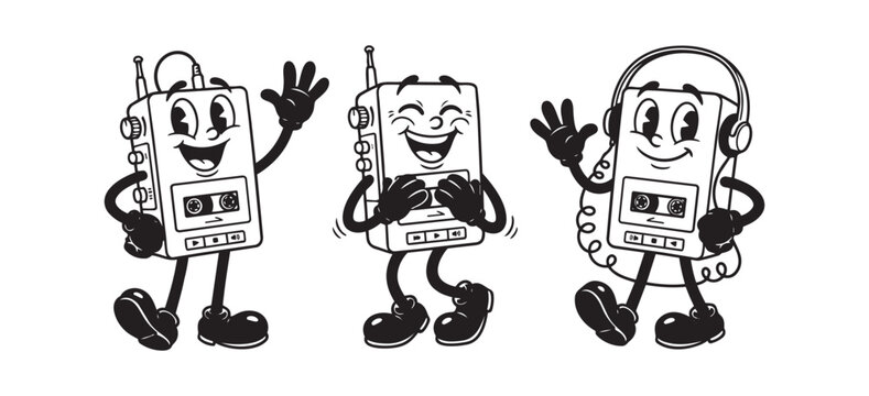 Walkman Cassette Player Music Retro Cartoon Mascot