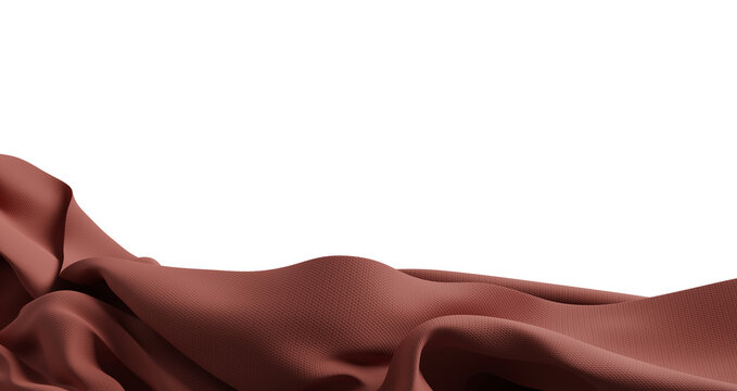 Luxury terracotta autumn fabric lower border isolated on transparent background with copy space design for product display 3D render