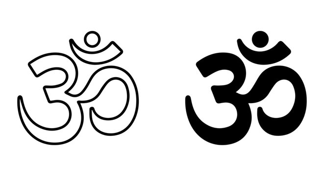 Om Symbol Vector Icons, Sacred Aum Sign, Hinduism Spirituality, Meditation Zen, Outline and Solid Black