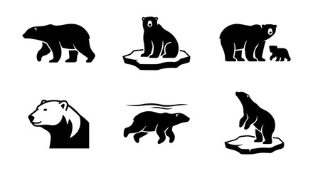 Polar Bear Icons, Arctic Wildlife Vector Set, Cute Bear Illustrations, Nature Graphics © h