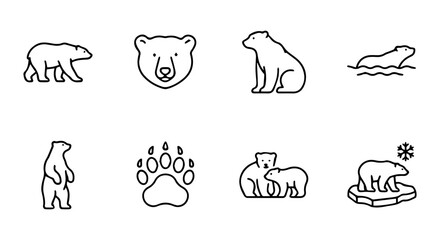 Fototapeta premium Polar Bear Icons Set, Arctic Wildlife Vector Graphics, Cute Animal Illustrations, Nature Elements