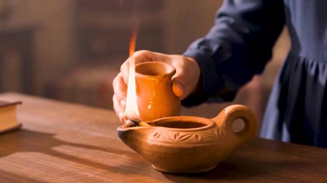 Handmade Clay Pot Candle with Fire