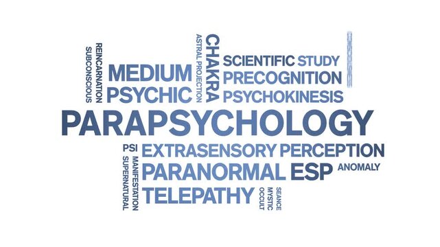 Parapsychology animated word cloud-animation tag kinetic typography seamless loop.