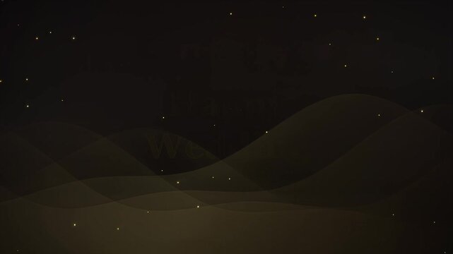 Glowing wedding celebration text animation, 'Happy Wedding' and 'Forever Starts Now' with golden typography, starry night sky and smooth hills backdrop, cinematic seamless loop, symbolizing love
