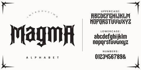 Magma aggressive death metal music style font for dark clothing brand and heavy rock cover © happy