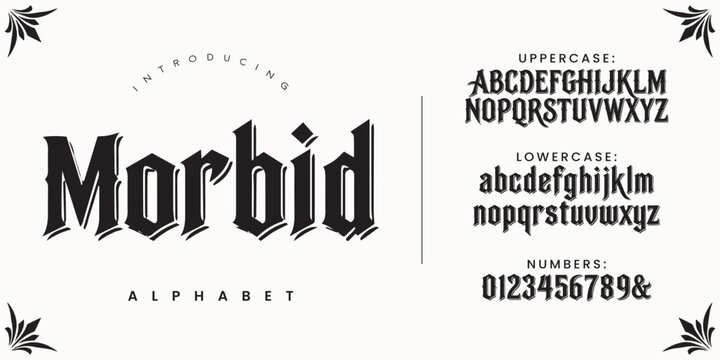 Morbid dark scary gothic typeface set for horror movie title text and halloween poster design