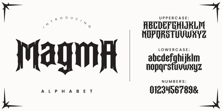 Magma aggressive death metal music style font for dark clothing brand and heavy rock cover