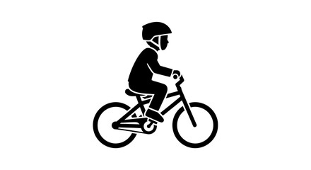 Obraz premium Silhouette icon of a child riding a bicycle wearing a helmet.