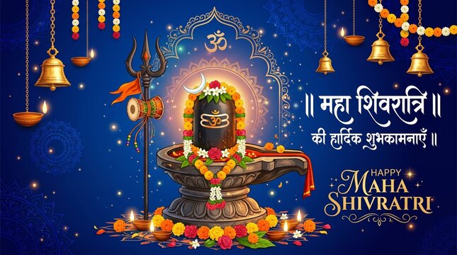 Happy Maha Shivratri Greeting Background with Har Har Mahadev Hindi Text Typography