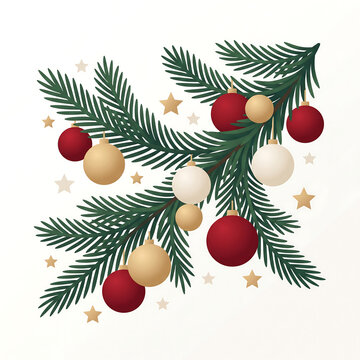 Elegant Christmas Evergreen Branches with Red and Gold Ornaments
