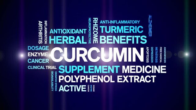 Curcumin animated word cloud-animation tag kinetic typography seamless loop.