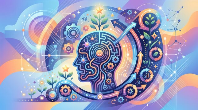Abstract conceptual illustration of human mind growth and cognitive development.
