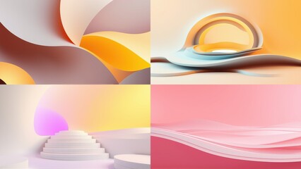 Fototapeta premium Abstract fluid shapes, soft lighting, pastel colors. Minimalist compositions, modern design elements, smooth gradients present.