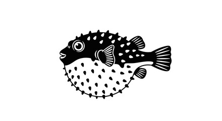 Black and white pufferfish illustration with spots with distinctive spots fins fins plain background sea creature wildlife seafood graphic with marine © Nimay