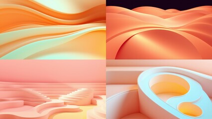 Fototapeta premium Abstract fluid shapes, warm colors dominate. Soft lighting creates gentle curves, minimalist design, modern aesthetic.