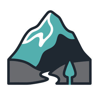 Stylized Mountain with River and Snow