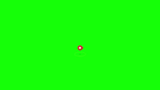 Three red map location pin icons floating against a bright chroma key green screen