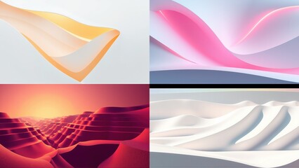 Fototapeta premium Abstract flowing shapes, soft colors, landscape forms. Minimalist design, smooth gradients, digital art presentation.