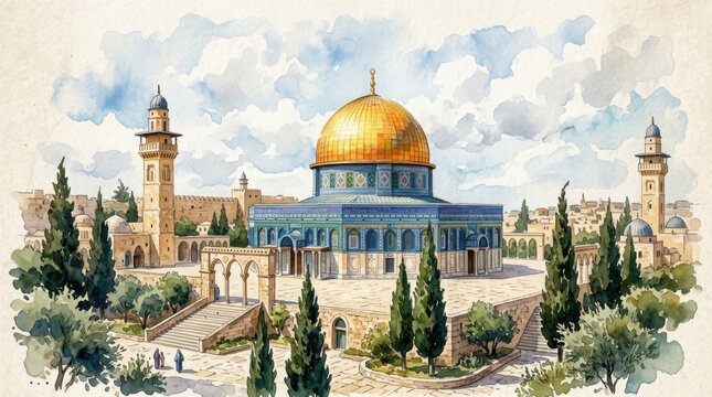 Jerusalem Watercolor Mosque