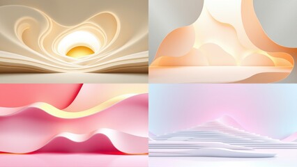 Fototapeta premium Abstract backgrounds, soft curves, pastel colors. Minimalist designs suggest calm, flowing forms, light gradients.