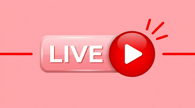 Play button, live streaming, red play icon, video start, online broadcast