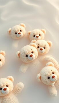 Whimsical teddy bears swim in a sea of pastel hues, whimsical, sweet