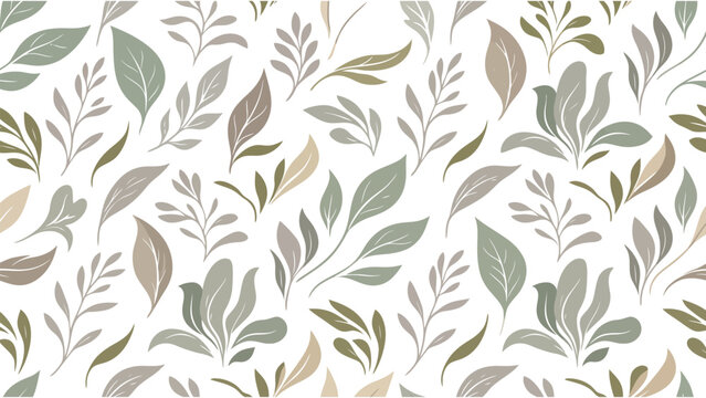 Seamless botanical pattern with assorted hand-drawn foliage and leaves, seamless