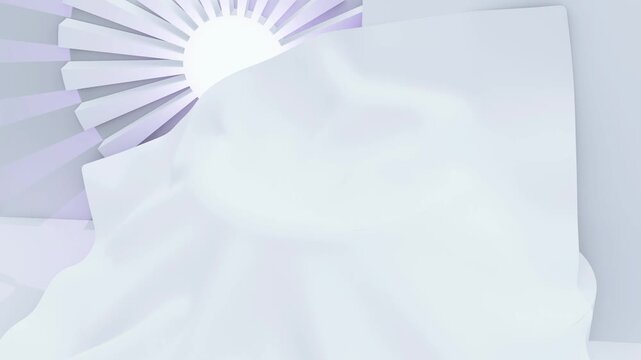 Minimalist product mockup featuring a white fabric dropping on a dual cylinder platform with radial light