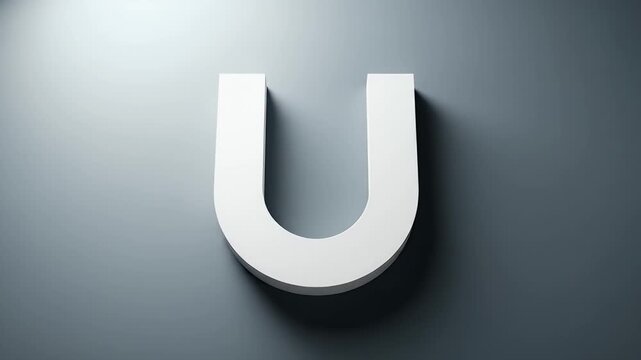 White Letter U on Gray Background With Dramatic Shadow Lighting