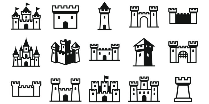 Collection of Black and White Castle Icons 2.