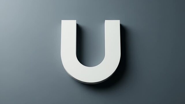 White U Letter Symbol Floating On Dark Gray Background With Soft Lighting And Shadows