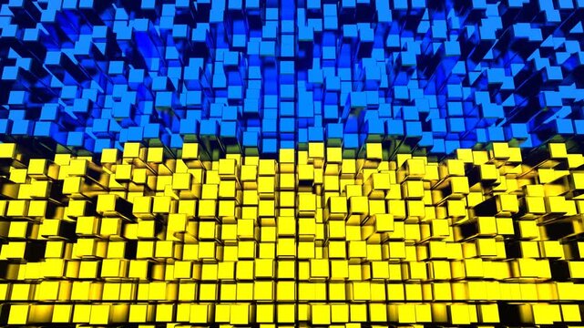 10 seconds Ukrainian flag colours blue yellow reflective pillars up down movement screensaver visualiser motion graphics animation hd video 