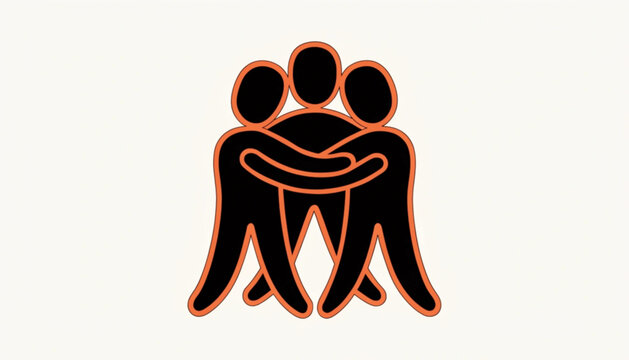 Teamwork, partnership, unity icons, people silhouettes, orange outline