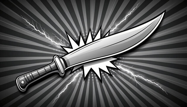 Dynamic dagger and sword with lightning burst motif.