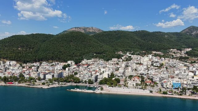 Aerial view of Igoumenitsa Greece Mediterranean Coastline