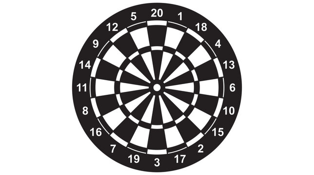 Dartboard with numbered sections black and white silhouette
