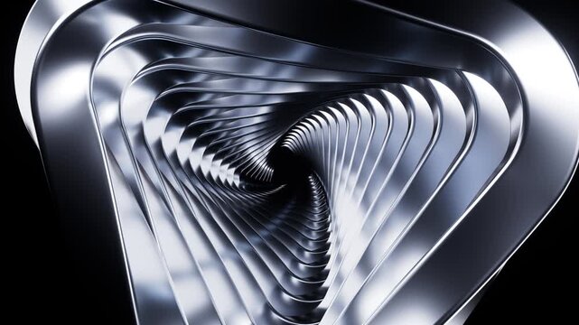 Rotating metal triangular background, 3d rendering.