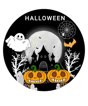 halloween night illustration with haunted castle and jack o laterns